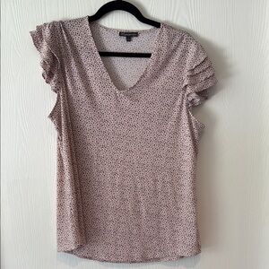 Adrianna Papell Pink Flutter Sleeve Ruffled Blouse